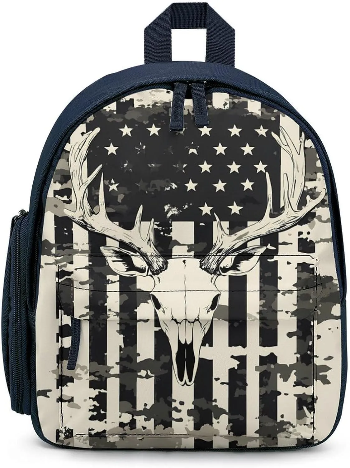 Camouflage U.S. Flag with Deer Skull Cute Backpack Shoulders Bag Casual Daypacks Travel Back Pack for Camping Hiking Blue-style