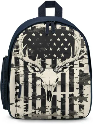 Camouflage U.S. Flag with Deer Skull Cute Backpack Shoulders Bag Casual Daypacks Travel Back Pack for Camping Hiking Blue-style