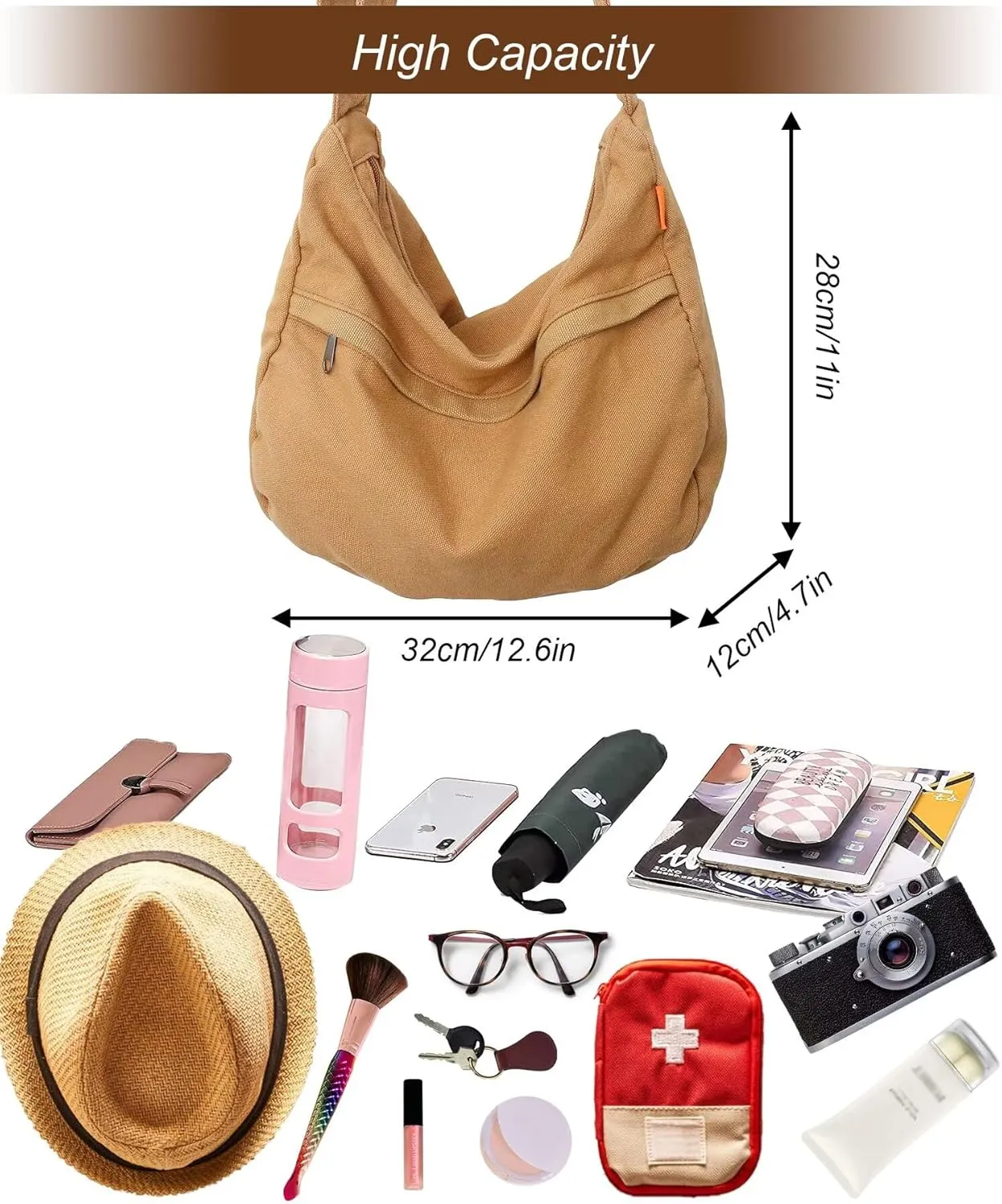 Canvas Crossbody Hobo Bag for Women, Casual Shoulder Messenger Bag with Adjustable Straps
