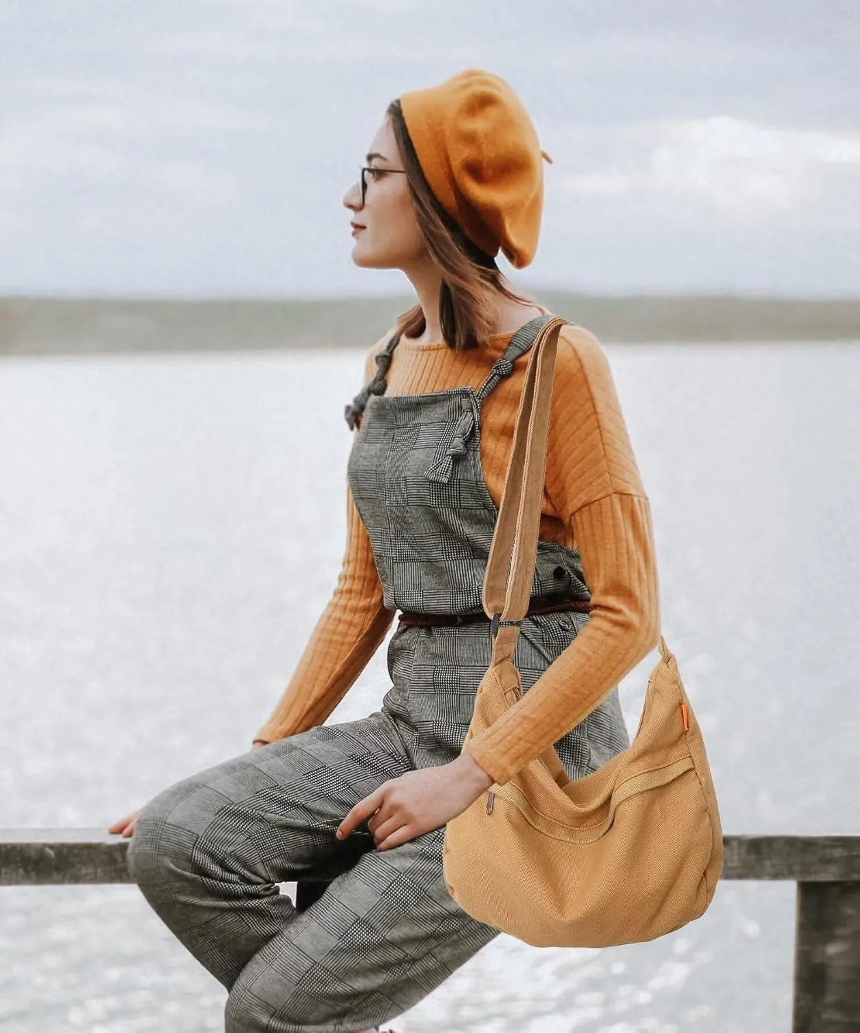 Canvas Crossbody Hobo Bag for Women, Casual Shoulder Messenger Bag with Adjustable Straps