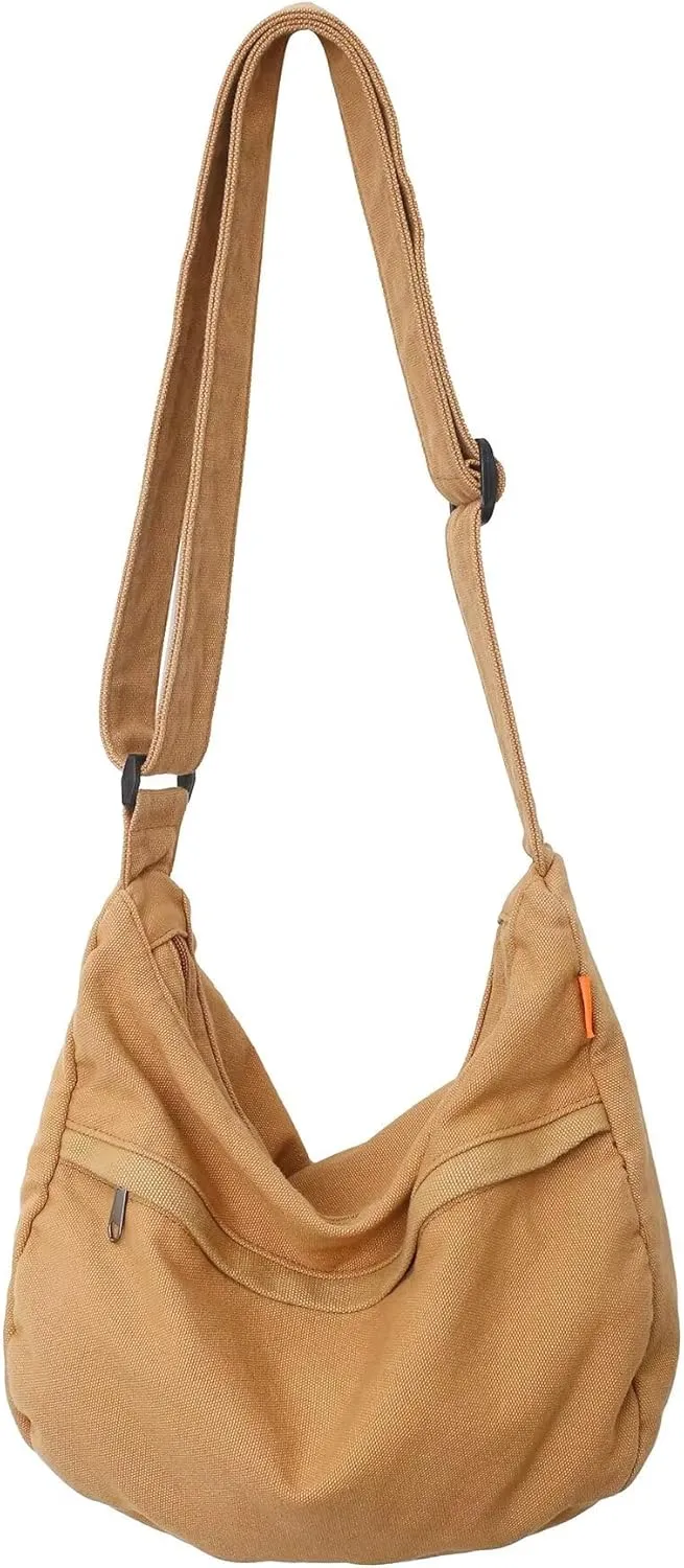 Canvas Crossbody Hobo Bag for Women, Casual Shoulder Messenger Bag with Adjustable Straps