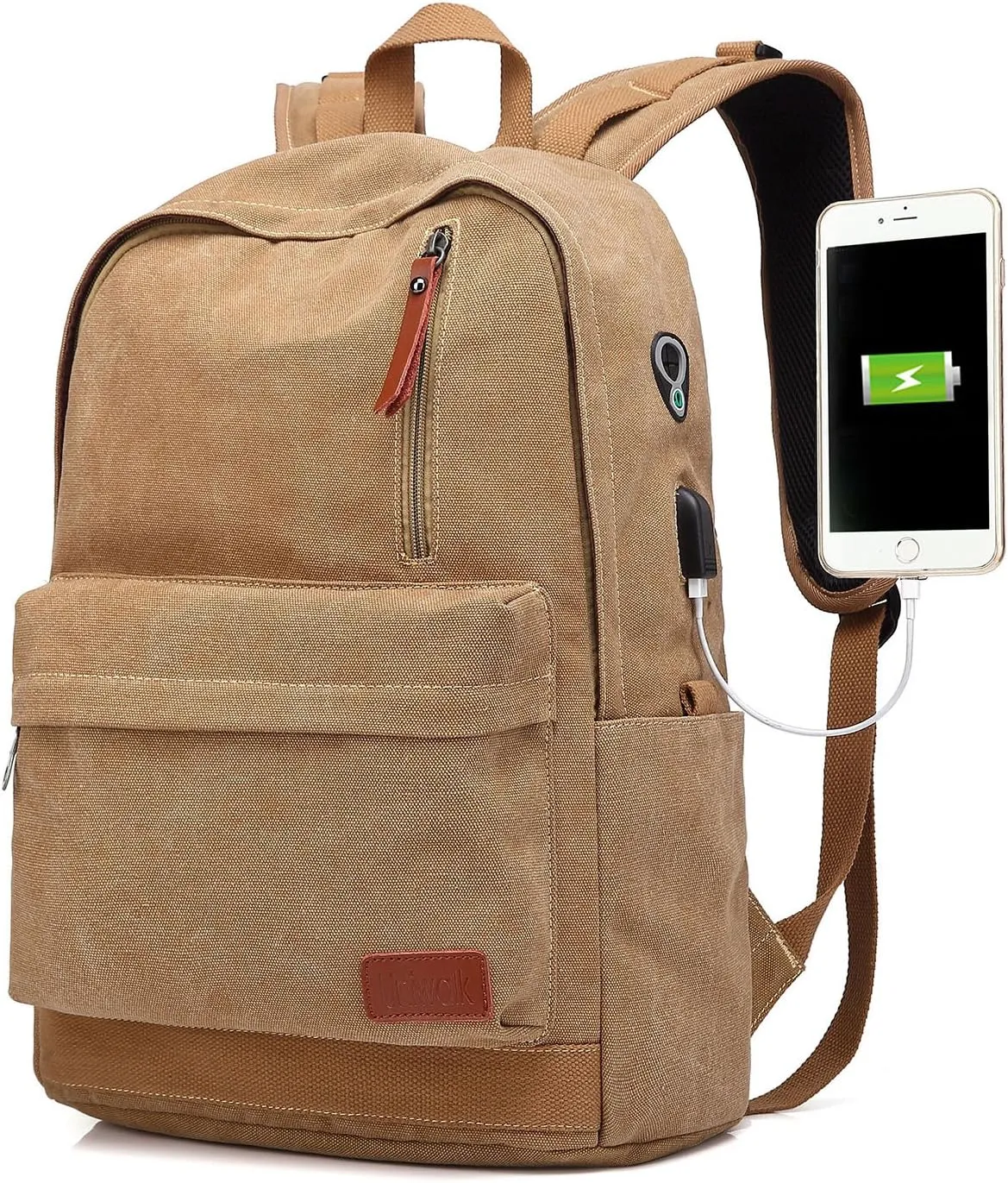 Canvas Laptop Backpack, Waterproof School Backpack With USB Charging College