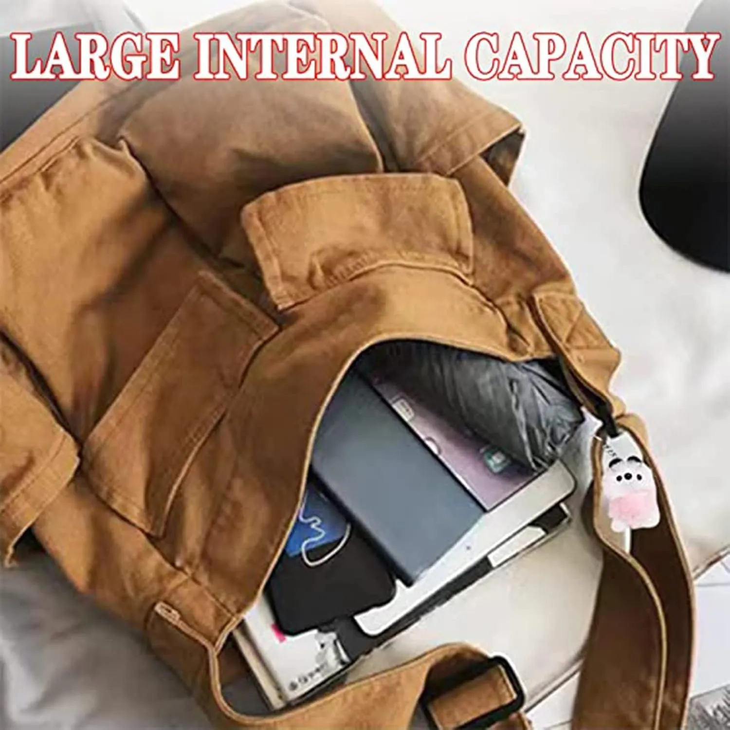 Canvas Messenger Bag Large Shoulder Crossbody Bags With Multiple Pockets Canvas Shoulder Tote Bag For Teen Girls