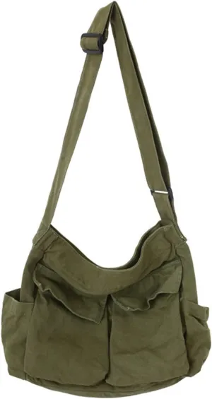 Canvas Messenger Bag Large Shoulder Crossbody Bags With Multiple Pockets Canvas Shoulder Tote Bag For Teen Girls