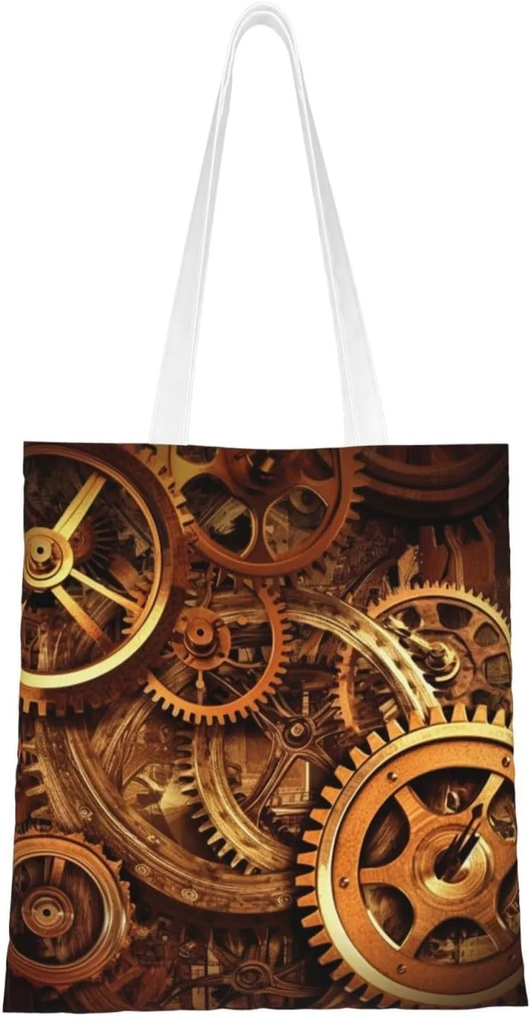 Canvas Tote Bag Aesthetic for Women Cool Steampunk Gears Shopping Bags Large Tote Shoulder Bag Reusable Grocery Bags Hobo Bags Casual Handbags Cute Cloth Bags Birthday Gifts