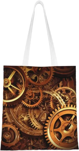Canvas Tote Bag Aesthetic for Women Cool Steampunk Gears Shopping Bags Large Tote Shoulder Bag Reusable Grocery Bags Hobo Bags Casual Handbags Cute Cloth Bags Birthday Gifts