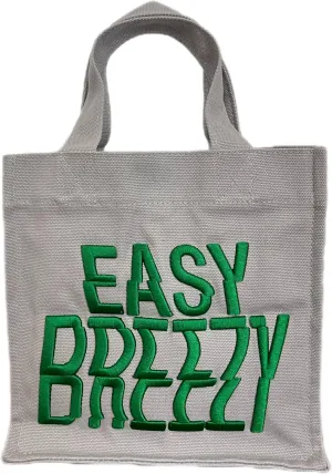 Canvas Tote Bag Square Embossed Embroidery Needlework Easy Breezy Handbag Grocery Reusable Washable Convenient