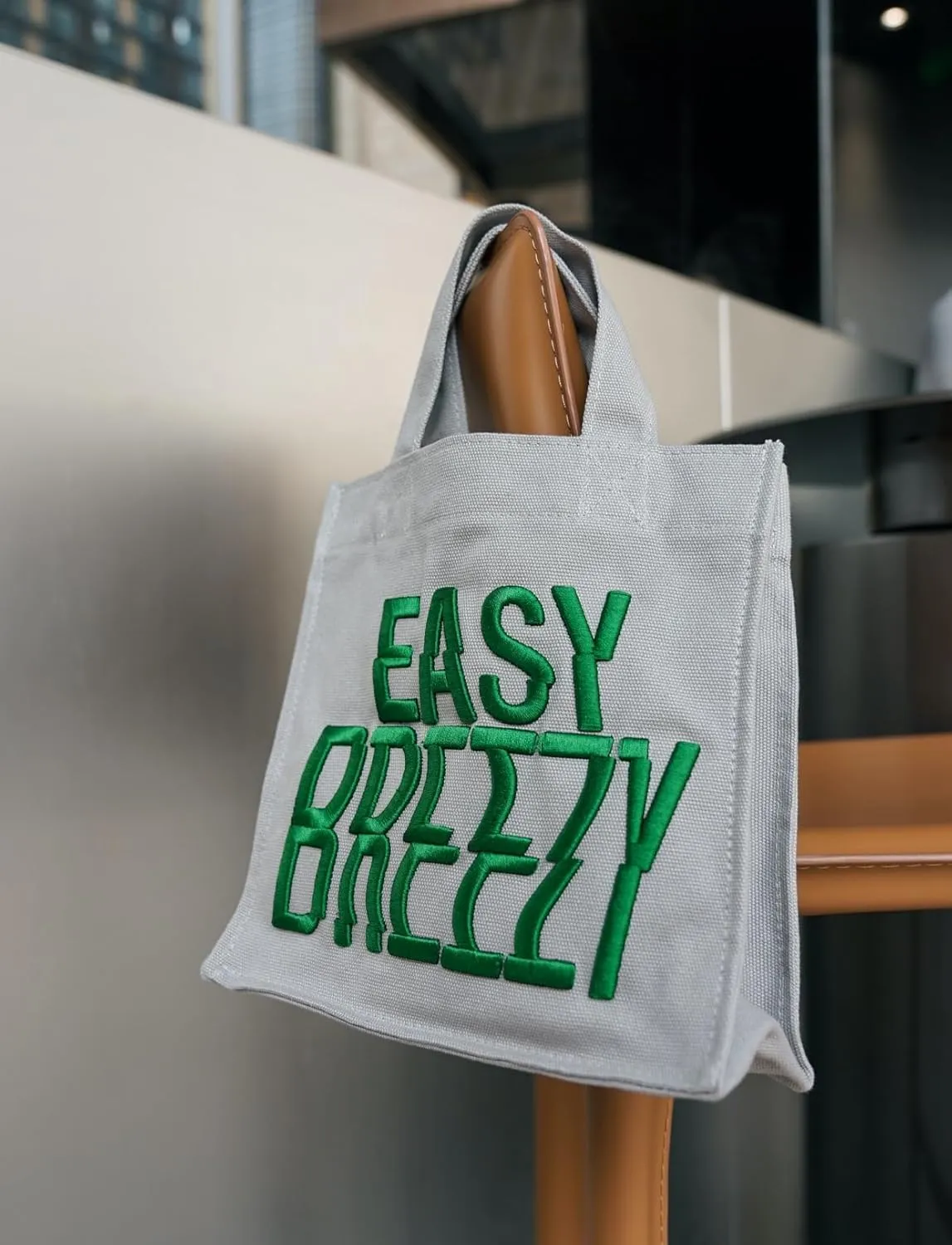 Canvas Tote Bag Square Embossed Embroidery Needlework Easy Breezy Handbag Grocery Reusable Washable Convenient