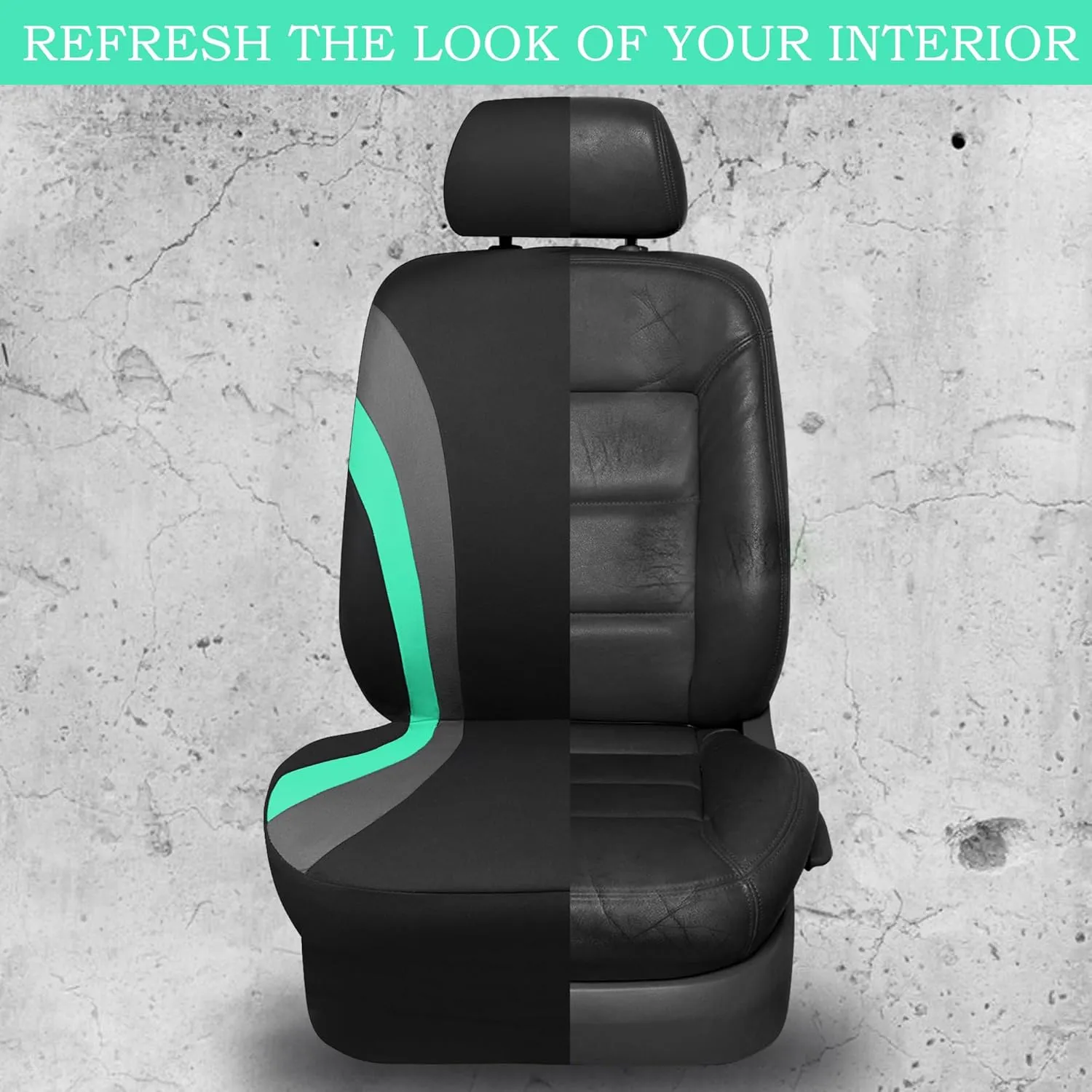 CAR PASS Line Rider Sporty Front Seat Covers,Mint Car Seat Covers Two Front Seats Only for Cute Women Girl, Airbag Compatible,Universal Fit Sedans,Cars,Vans,SUV,Truck(Black and Mint)
