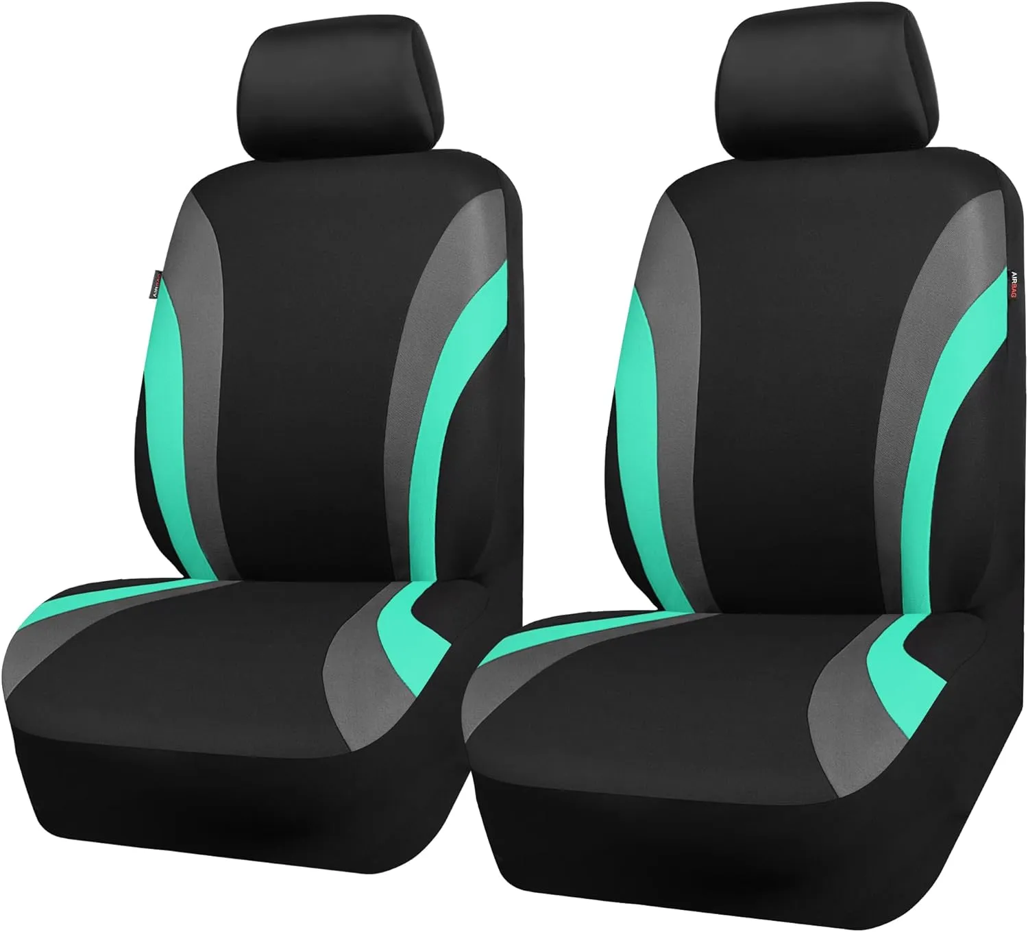CAR PASS Line Rider Sporty Front Seat Covers,Mint Car Seat Covers Two Front Seats Only for Cute Women Girl, Airbag Compatible,Universal Fit Sedans,Cars,Vans,SUV,Truck(Black and Mint)