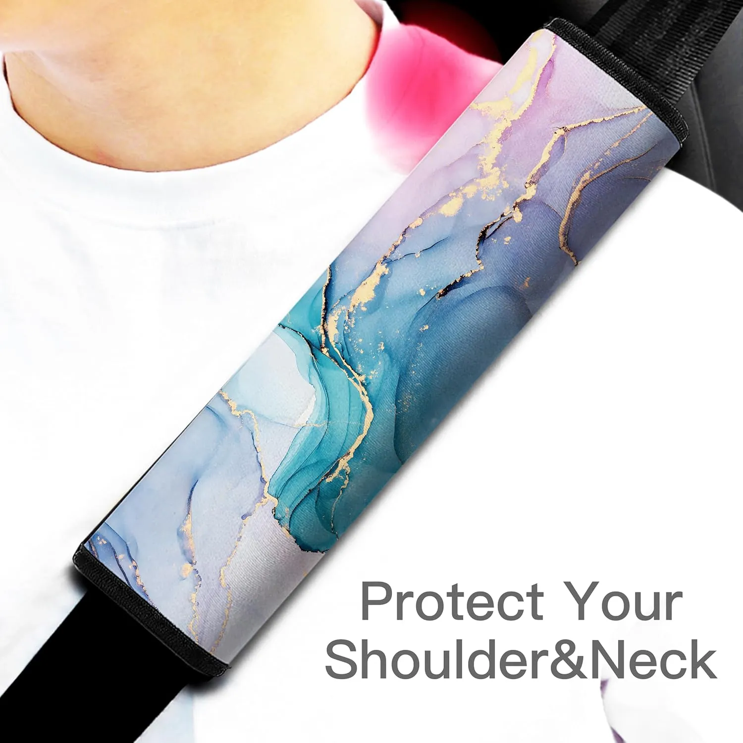 Car Seat Belt Pad Cover, 4-Pack Soft Car Safety Seat Belt Strap Shoulder Pad for Adults and Children, Suitable for Car Seat Belt, Backpack, Shoulder Bag(Colorful Marble