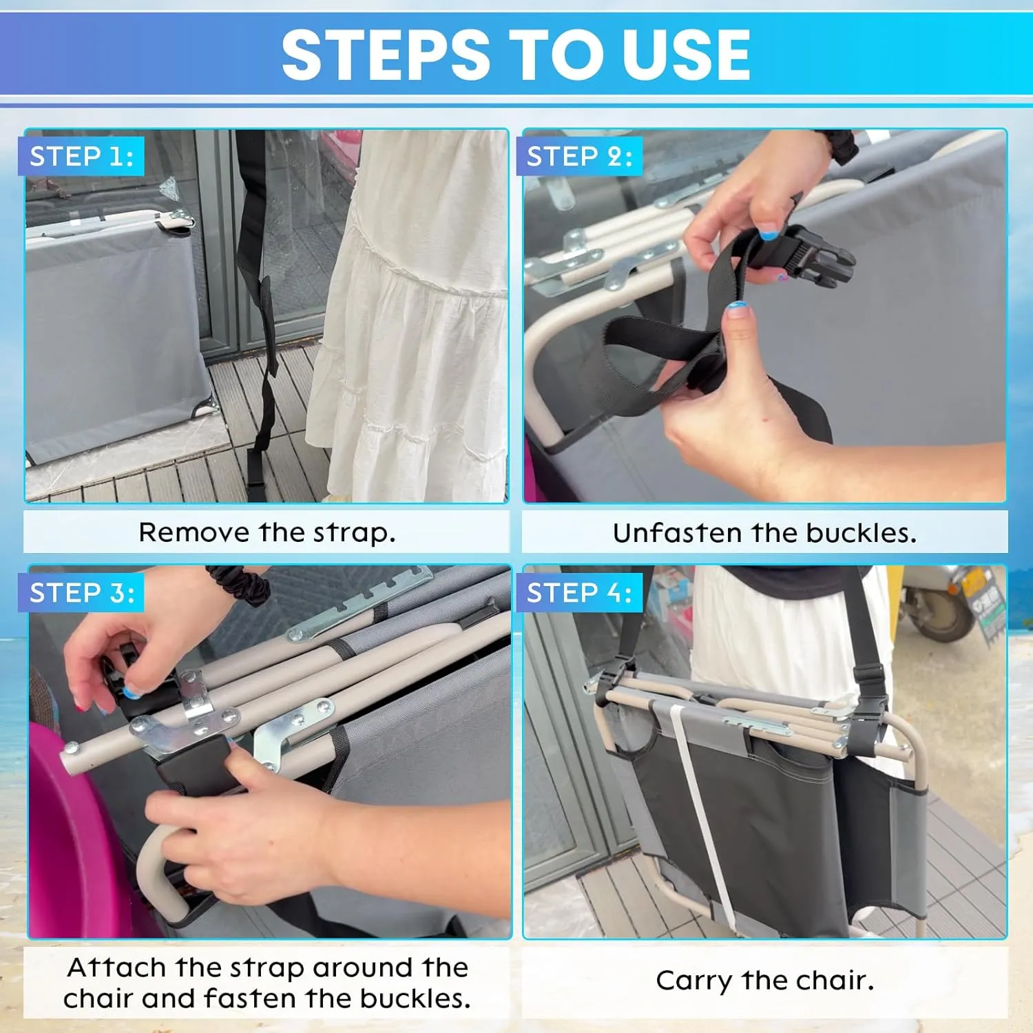Carrying Strap for Folding Chairs, Adjustable Shoulder Straps Beach Chair Straps for Carrying