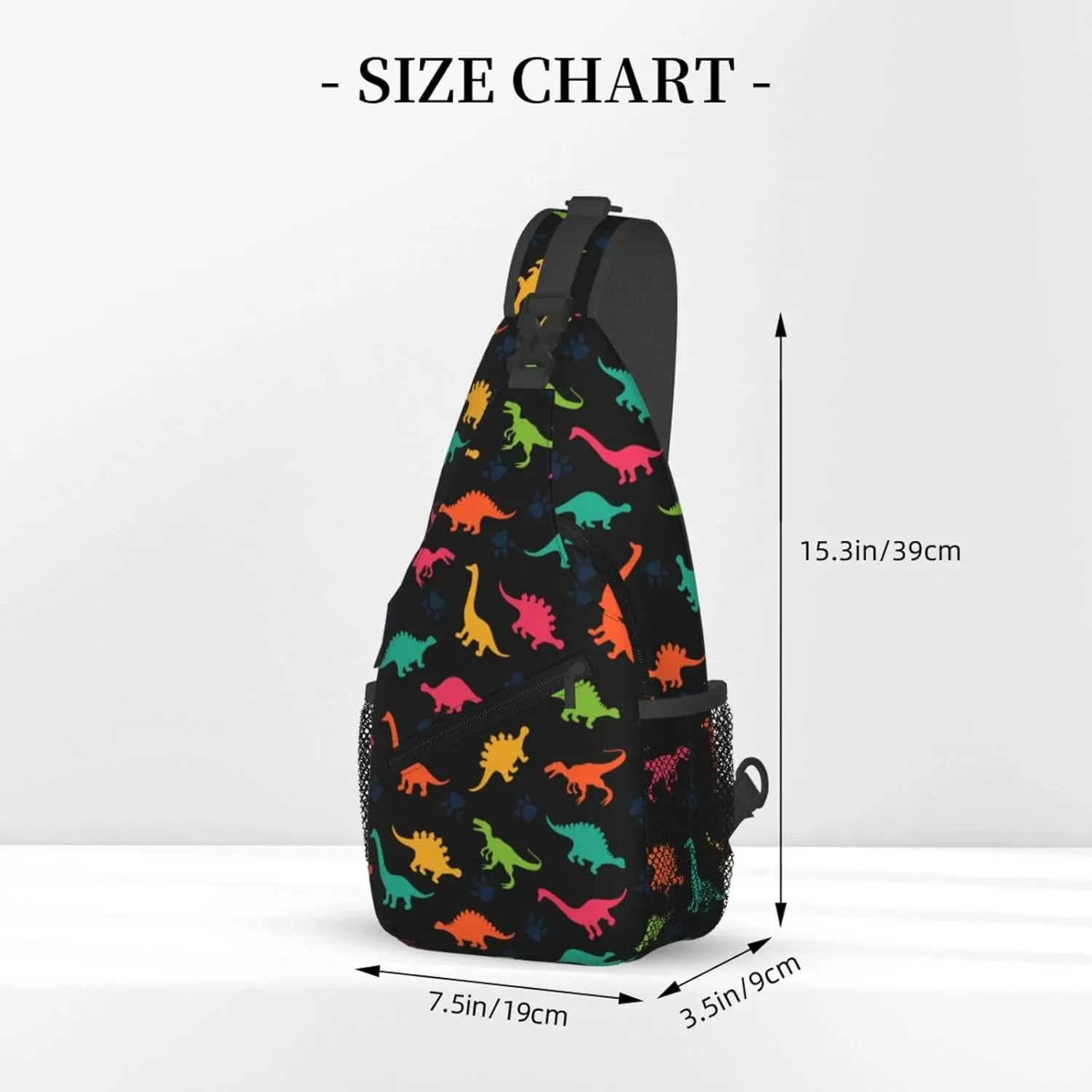 Cartoon Dinosaur Sling Backpack for Women & Men, Multicolor, 3.5x7.5x15.3 Inches, 5.5L, Casual, Unisex, Dinosaur Theme, Ambidextrous Shoulder Strap
