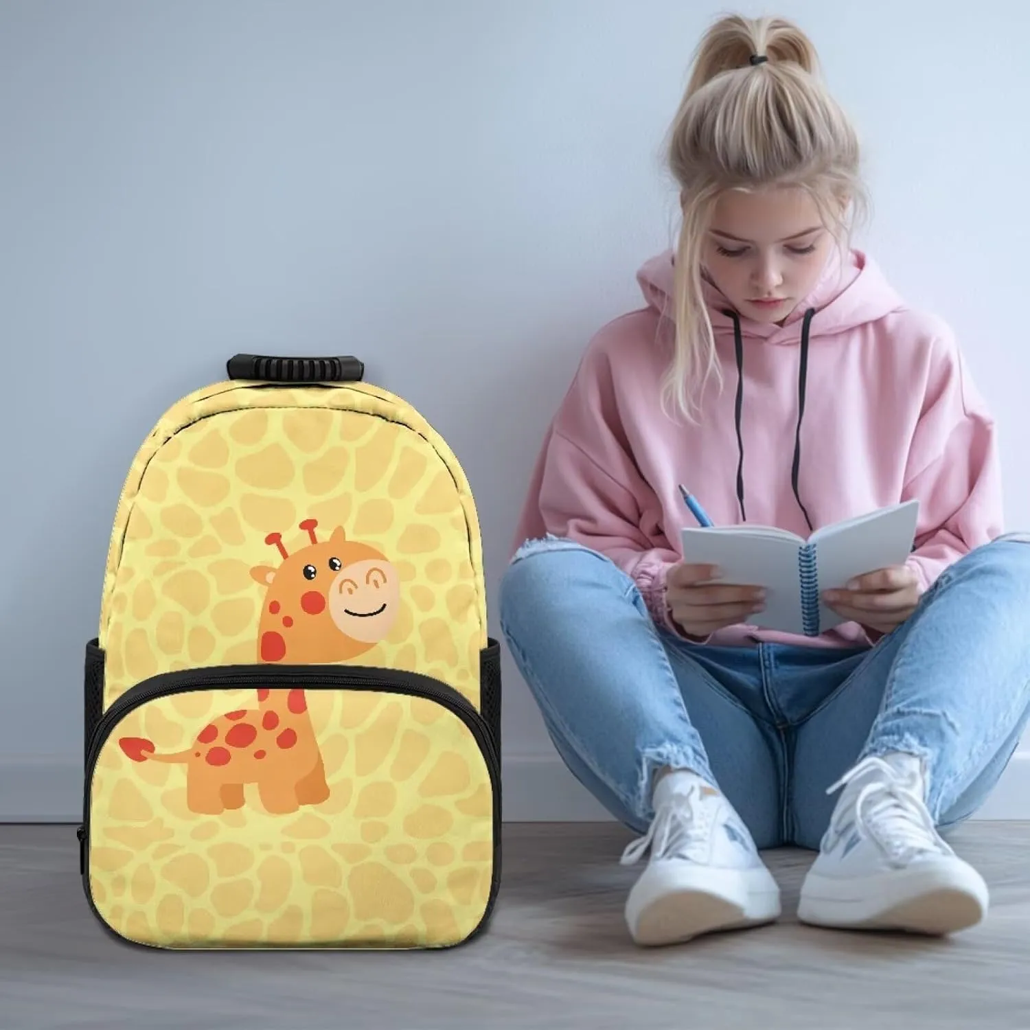 Cartoon Giraffe Backpacks Casual Book Bag Plain Large Shoulder Daypacks with Adjustable Padded Shoulder Straps Back Packs School for Men Women