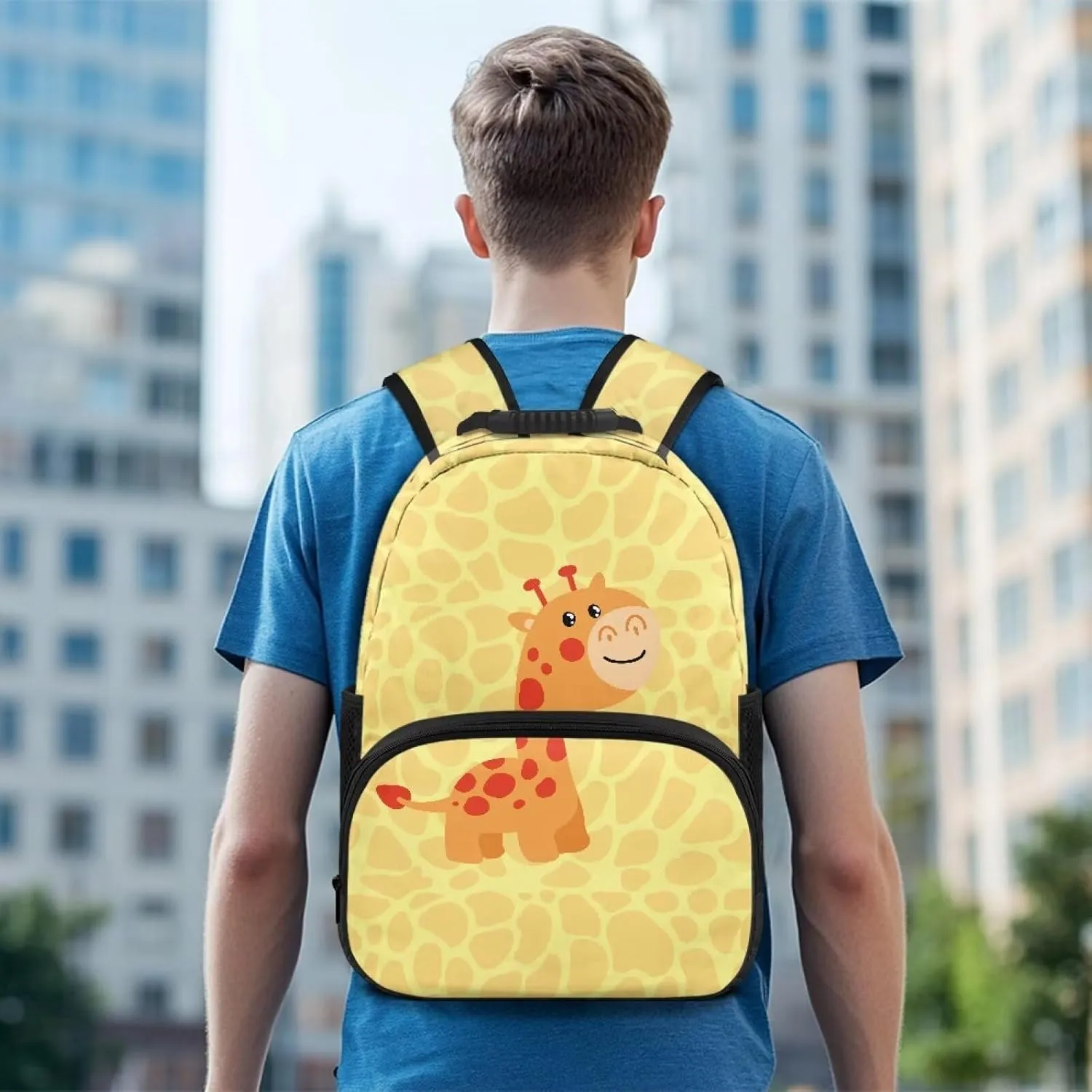 Cartoon Giraffe Backpacks Casual Book Bag Plain Large Shoulder Daypacks with Adjustable Padded Shoulder Straps Back Packs School for Men Women