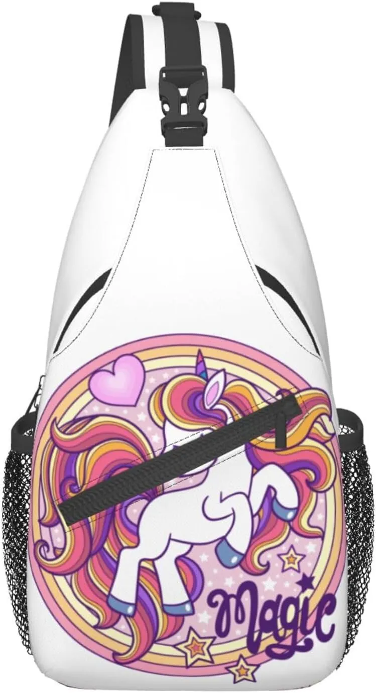 Cartoon Magic Unicorns With A Long Mane Chest Sling Bag Crossbody Shoulder Backpack Bag Gym Cycling Travel Hiking Daypack Cross bag