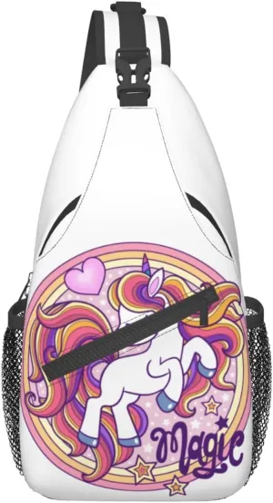 Cartoon Magic Unicorns With A Long Mane Chest Sling Bag Crossbody Shoulder Backpack Bag Gym Cycling Travel Hiking Daypack Cross bag
