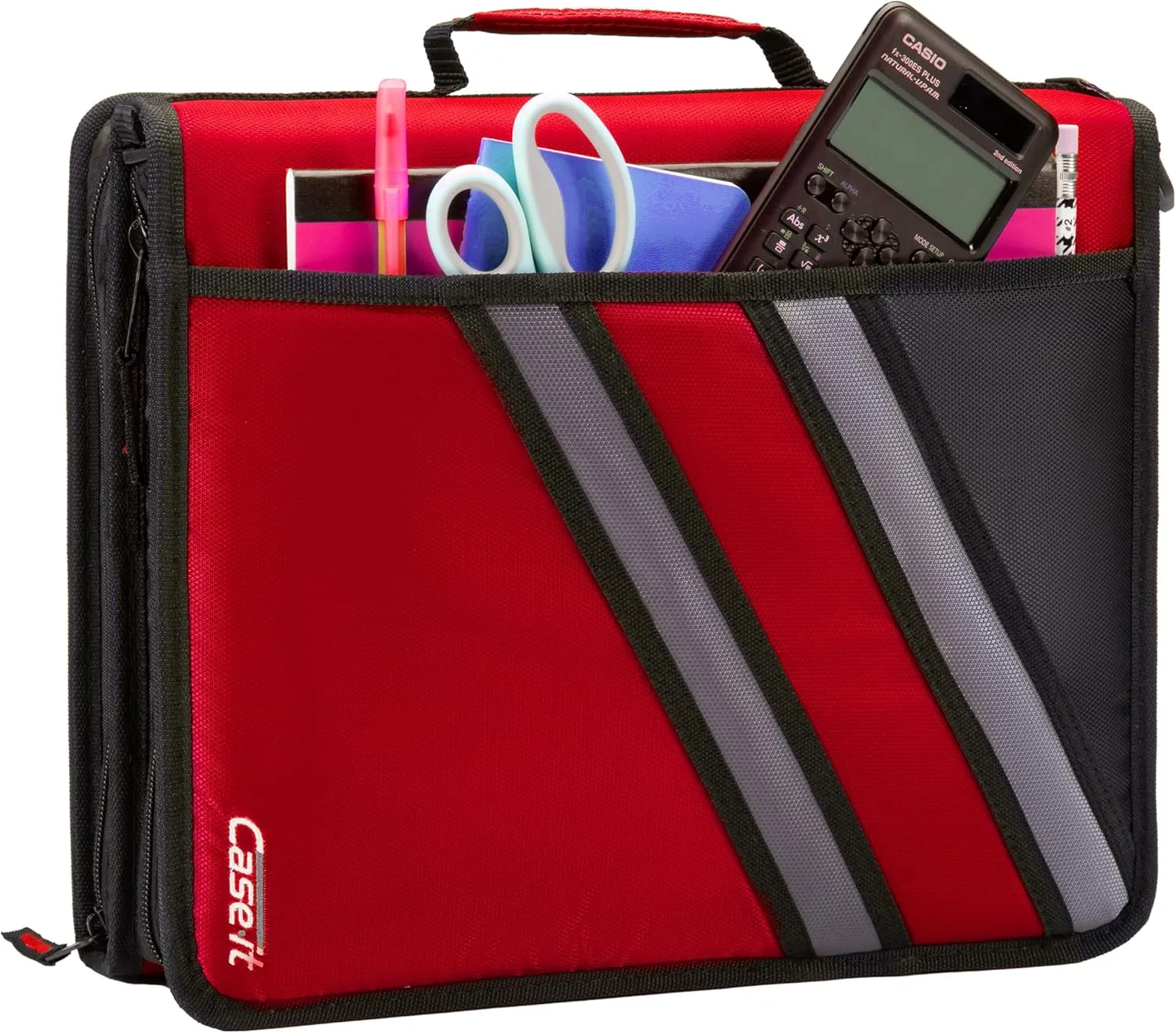 Case-it The Z Shape Zipper Binder - Two Binders in One - Double Sided 1.5 Inch D-Ring - Multiple Pockets - 500 Page Capacity - Comes with Shoulder Strap, Fire Engine Red Z-176, 6- Pack