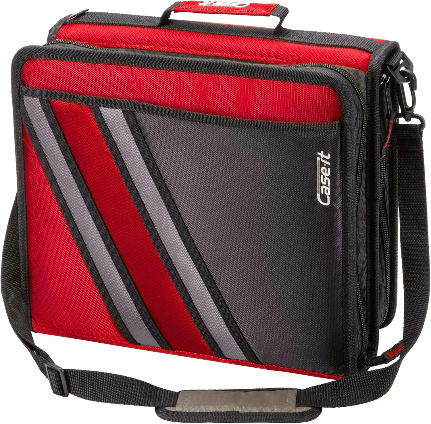 Case-it The Z Shape Zipper Binder - Two Binders in One - Double Sided 1.5 Inch D-Ring - Multiple Pockets - 500 Page Capacity - Comes with Shoulder Strap, Fire Engine Red Z-176, 6- Pack
