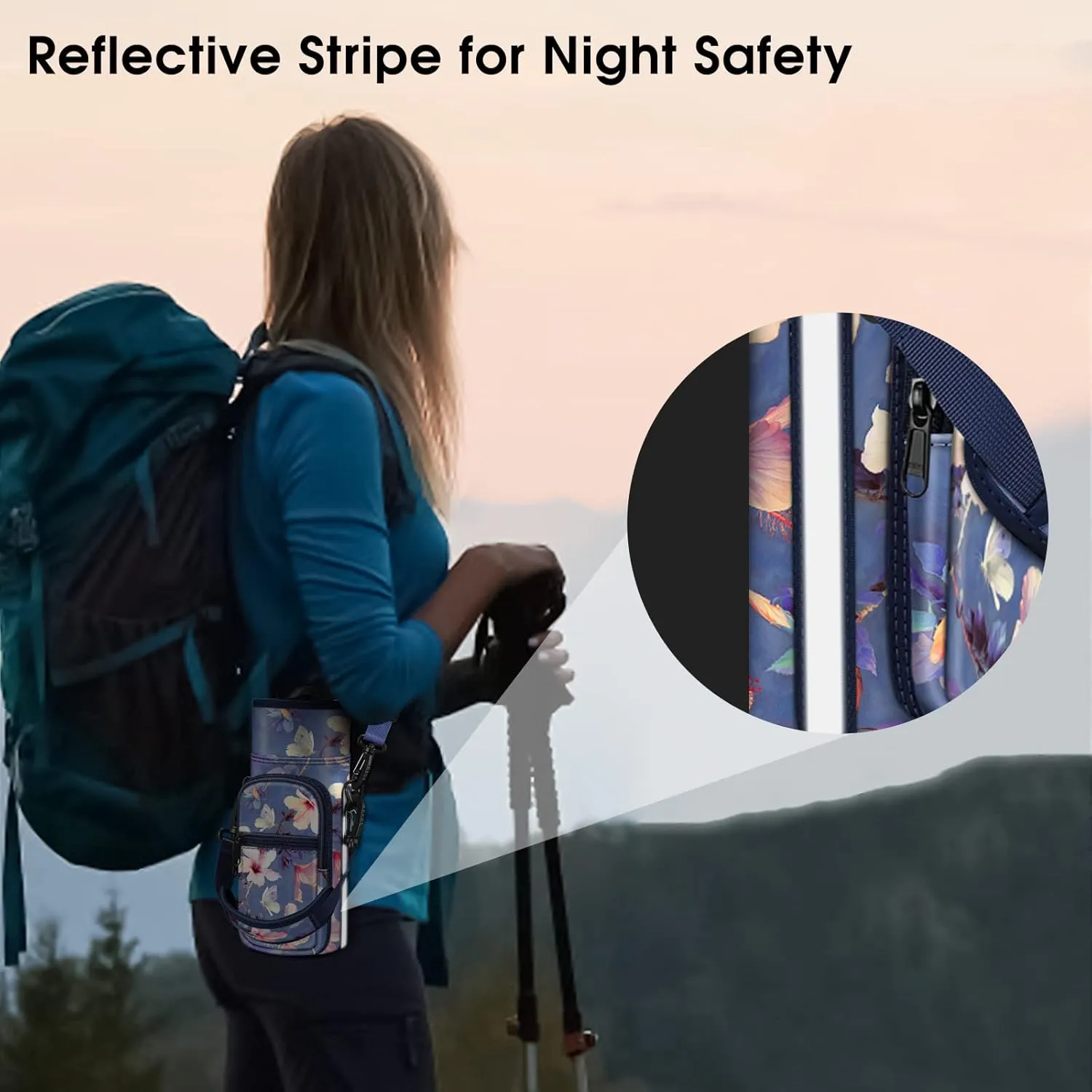 CaseBot Water Bottle Carrier Bag Sling Case, Sports Water Bottle Pouch Holder Sleeve with Adjustable Shoulder Hand Strap and 2 Pockets for Men Women Hiking Camping Travelling