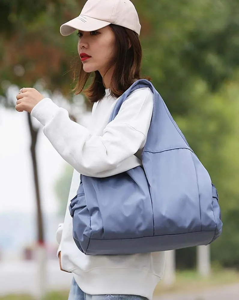 Casual Nylon Totes for Women Lightweight Shoulder Bag Large Multi Pocket Handbag Top Handle Purse for Travel Sport