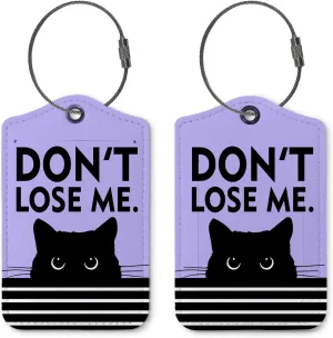 Cat Gifts Luggage Tag for Suitcases,Funny Cute 2 Pack Baggage Tag Label with Steel Loop,Blue Handbag School Bag Backpack Traveling Accessories,Don't Lose Me,Cat Lover Gifts（Purple）