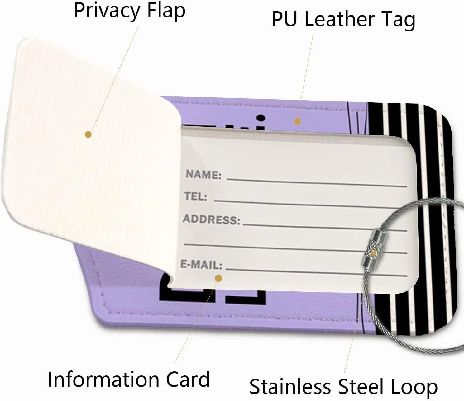 Cat Gifts Luggage Tag for Suitcases,Funny Cute 2 Pack Baggage Tag Label with Steel Loop,Blue Handbag School Bag Backpack Traveling Accessories,Don't Lose Me,Cat Lover Gifts（Purple）