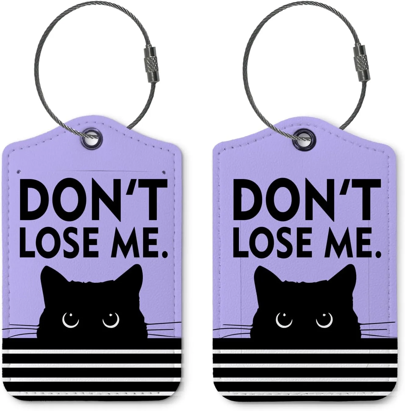 Cat Gifts Luggage Tag for Suitcases,Funny Cute 2 Pack Baggage Tag Label with Steel Loop,Blue Handbag School Bag Backpack Traveling Accessories,Don't Lose Me,Cat Lover Gifts（Purple）
