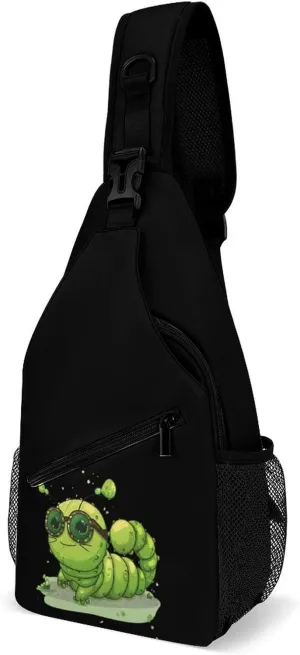 Caterpillar Glasses Insect Bug Crossbody Sling Bag Lightweight Travel Hiking Chest Bag Daypack for Men Women