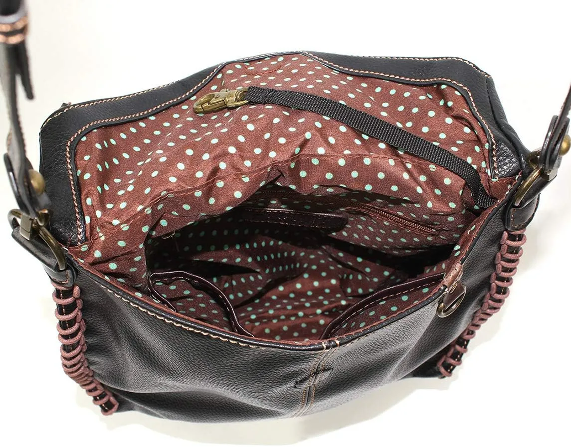 CHALA Charming Crossbody Bag With Flap Top and Zipper, Shoulder Handbag with Leather Keyfob - BLACK