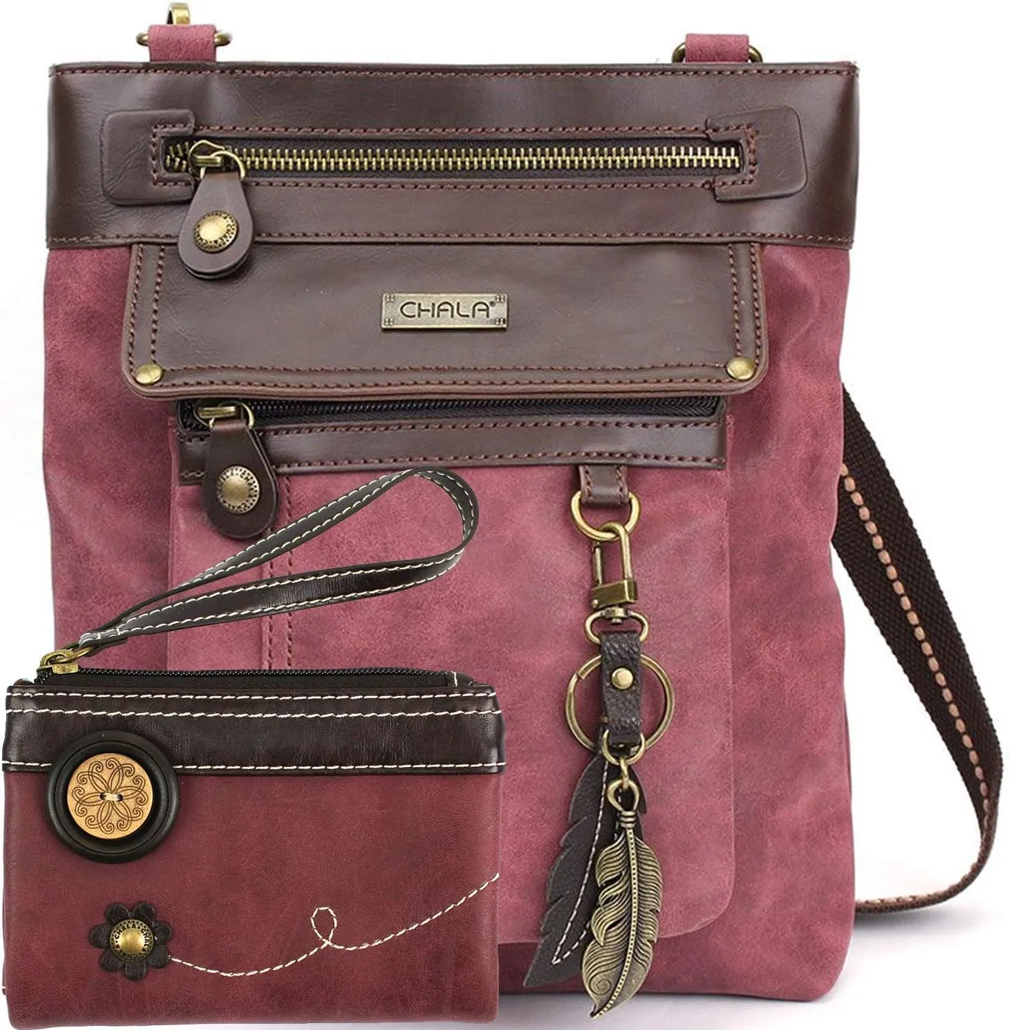 CHALA GEMINI Crossbody Faux Leather Gift Messenger Bag with Double Zip Wallet