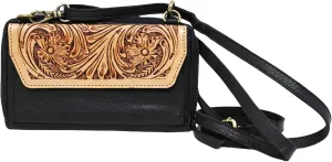 CHALLENGER Women's Western Floral Tooled Pebbled Leather Phone Wallet Crossbody Bag 18RSH21
