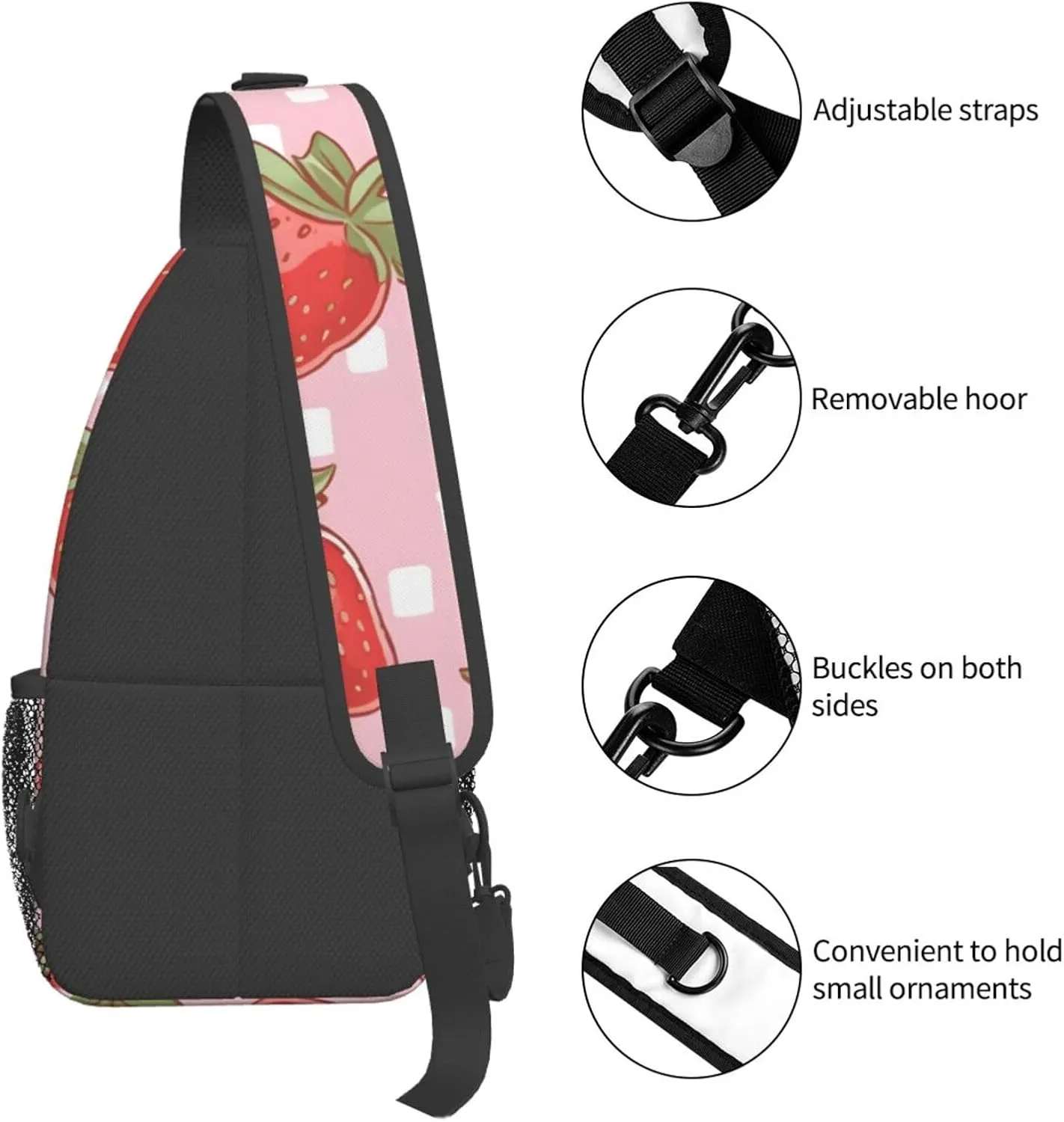 Check Plaid Strawberry Sling Bag Crossbody Bag for Men Women, Daypack Chest Backpack Shoulder Bag for Travle Hiking