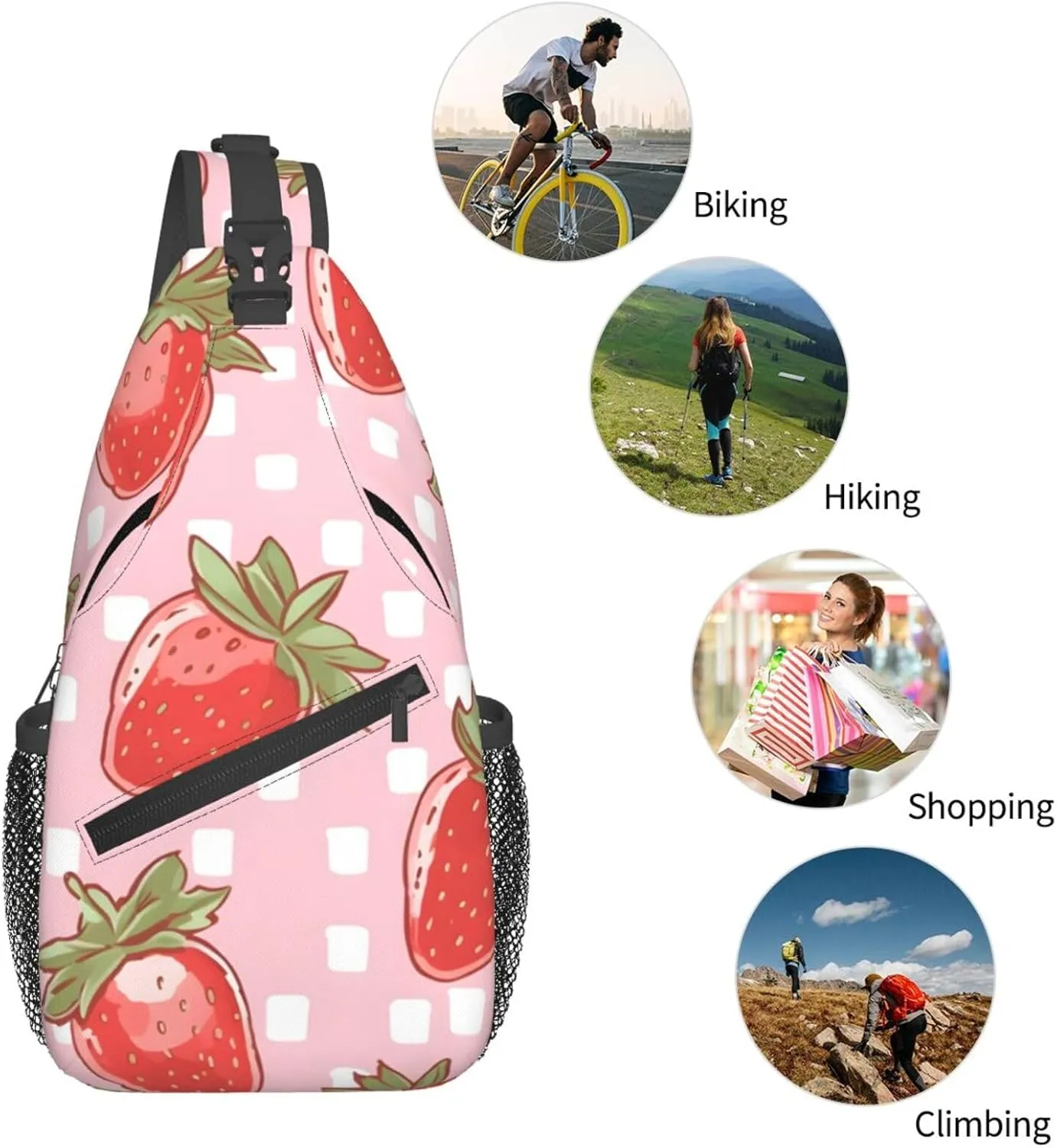 Check Plaid Strawberry Sling Bag Crossbody Bag for Men Women, Daypack Chest Backpack Shoulder Bag for Travle Hiking