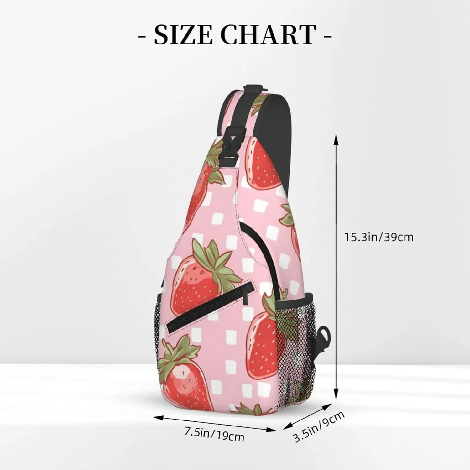 Check Plaid Strawberry Sling Bag Crossbody Bag for Men Women, Daypack Chest Backpack Shoulder Bag for Travle Hiking