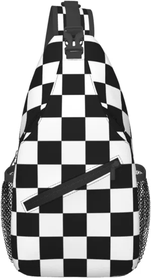 Checkered Sling Bag for Women Crossbody Bag Checkerboard with Black and White Squares Sling Backpack for Men Abstract Geometric Pattern Shoulder Bag Gym Sports Travel Hiking Daypack