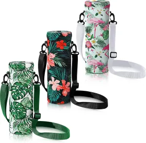 CHENGU 3 Pack 25 oz Neoprene Water Bottle Carrier Bag with Adjustable Shoulder Strap Water Bottle Holders for Adults Sports Gym Hiking Camping Walking(Hawaii Style)