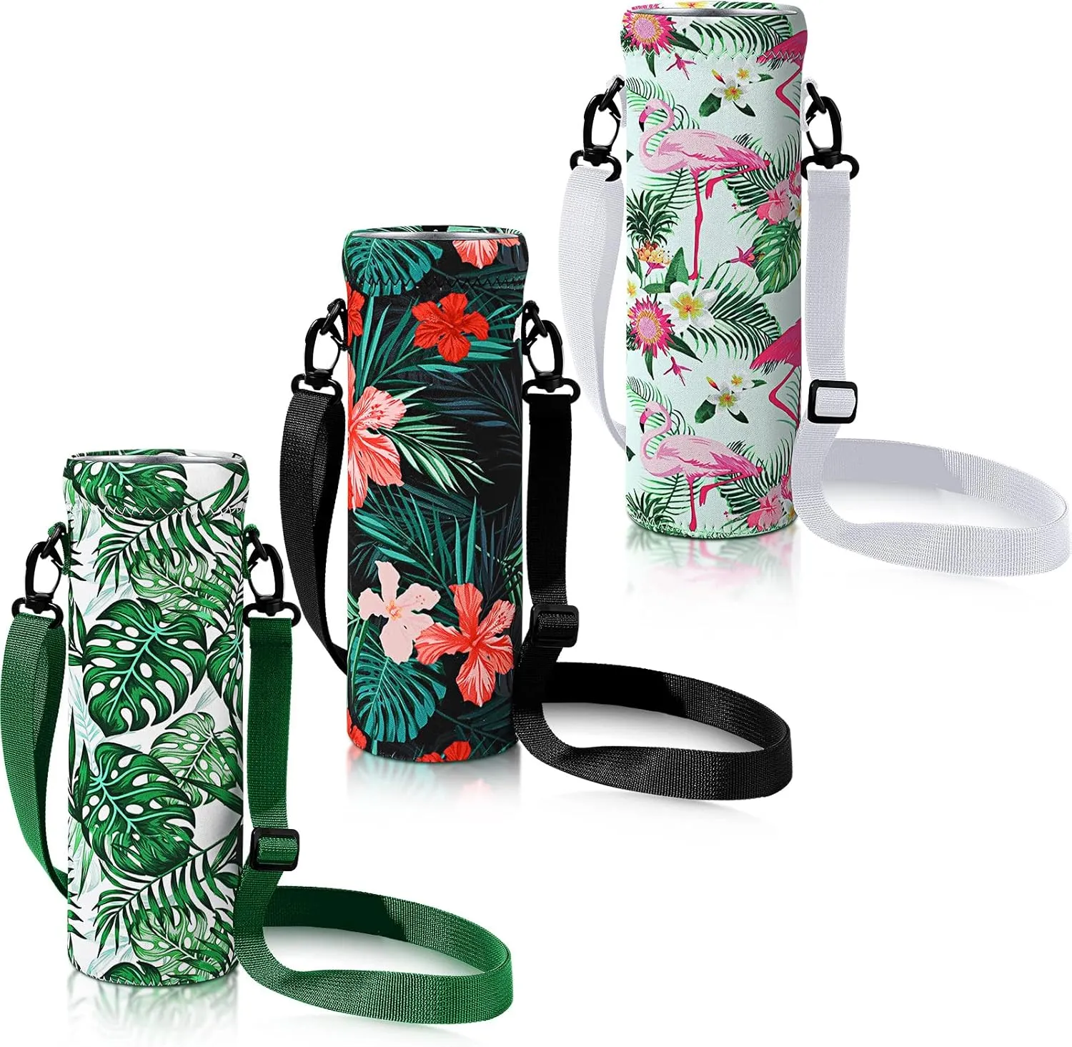 CHENGU 3 Pack 25 oz Neoprene Water Bottle Carrier Bag with Adjustable Shoulder Strap Water Bottle Holders for Adults Sports Gym Hiking Camping Walking(Hawaii Style)