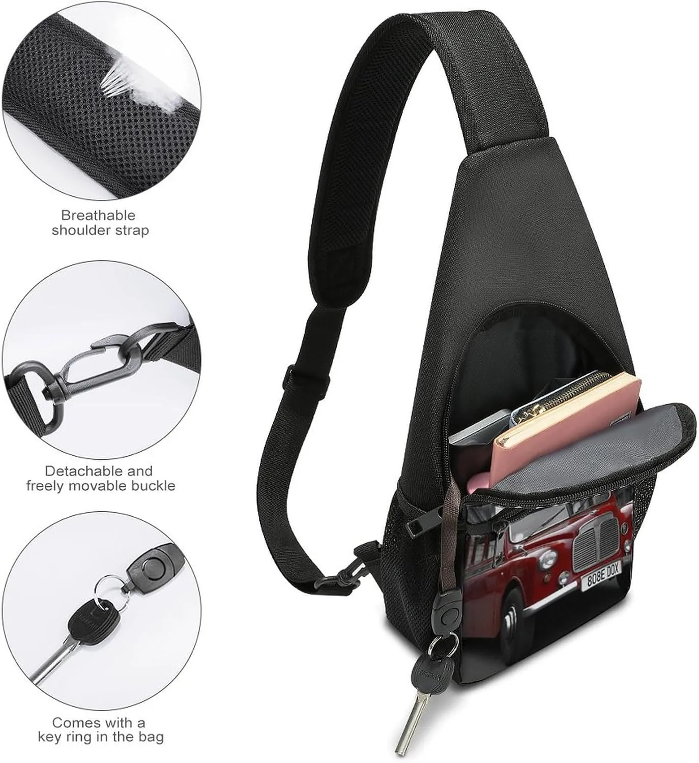 Chest Bag Sling Bag for Men Women England Car Sport Sling Backpack Lightweight Shoulder Bag for Travel