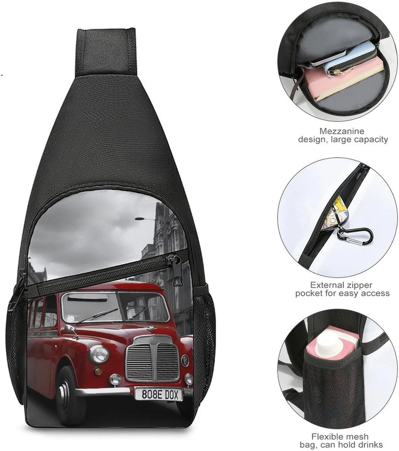 Chest Bag Sling Bag for Men Women England Car Sport Sling Backpack Lightweight Shoulder Bag for Travel