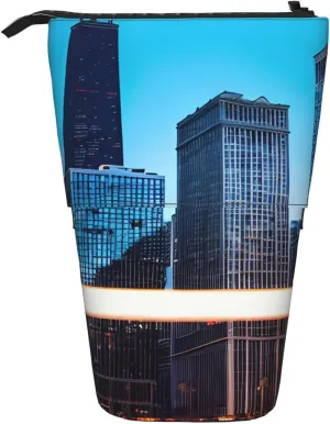 Chicago Reflect print Stand Pencil Holder Telescopic Cute Pencil Case fun Cosmetic Portable Makeup Bag