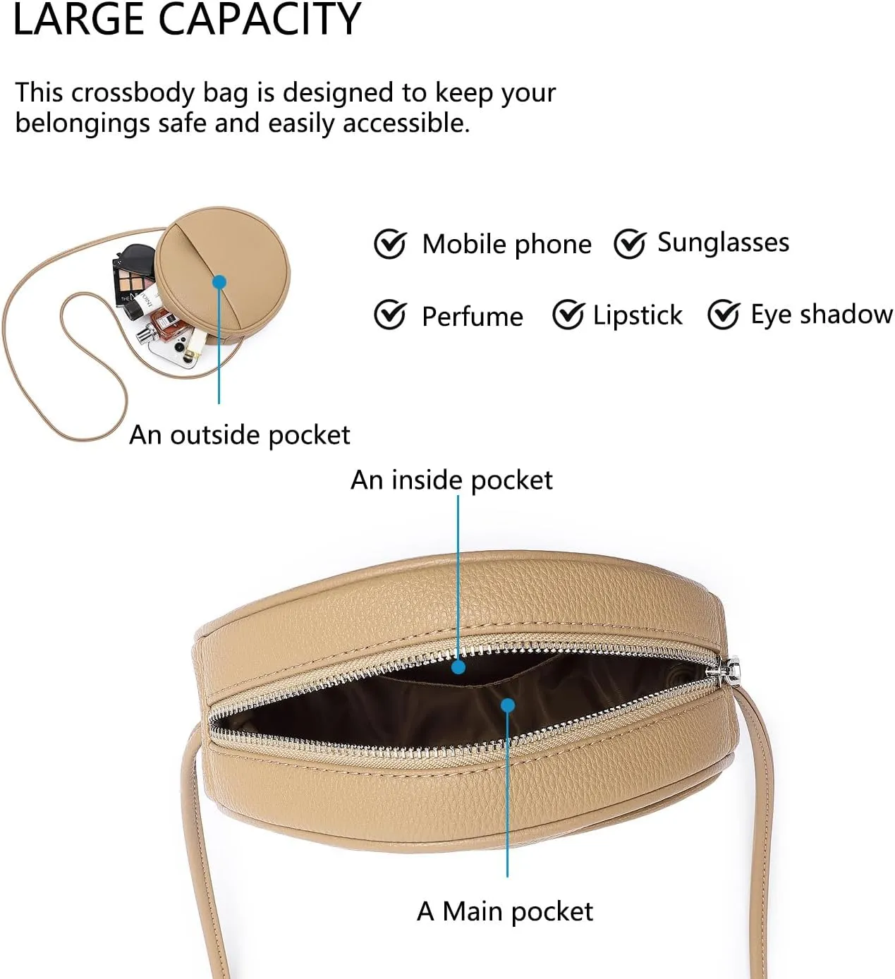 Circle Crossbody Bag for Women NYLON Circle Purse with Zipper Adjustable Knot Shoulder Straps