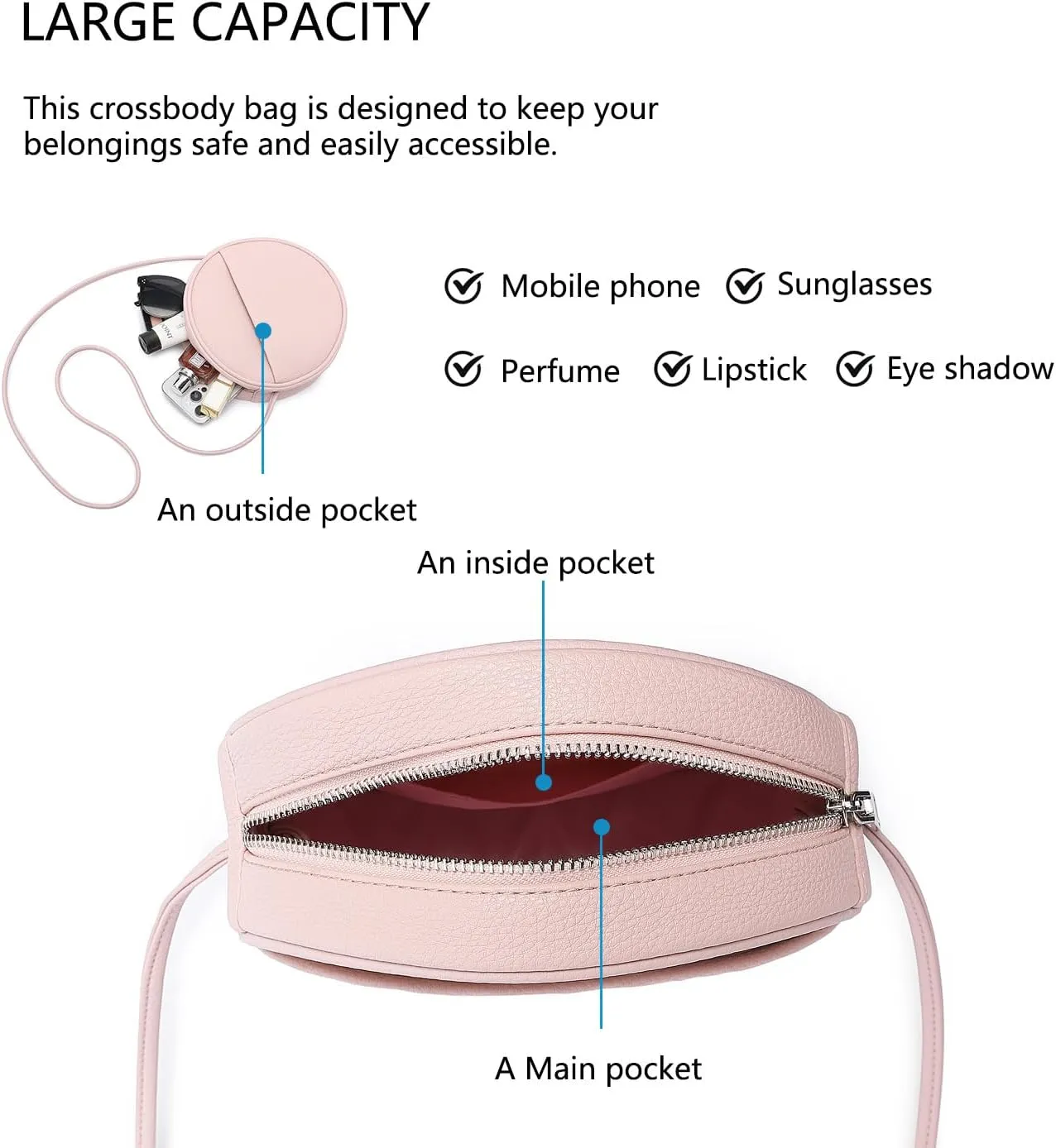 Circle Crossbody Bag for Women NYLON Circle Purse with Zipper Adjustable Knot Shoulder Straps