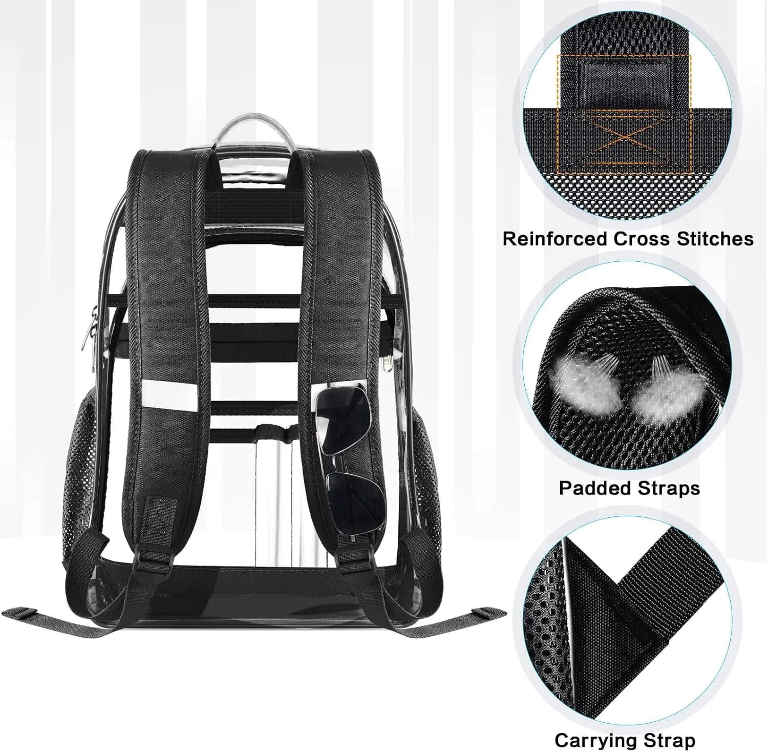 Clear Backpack Heavy Duty Large Transparent Backpack with Reinforced Straps, See Through Bookbag for College, Travel, Work Security - Black