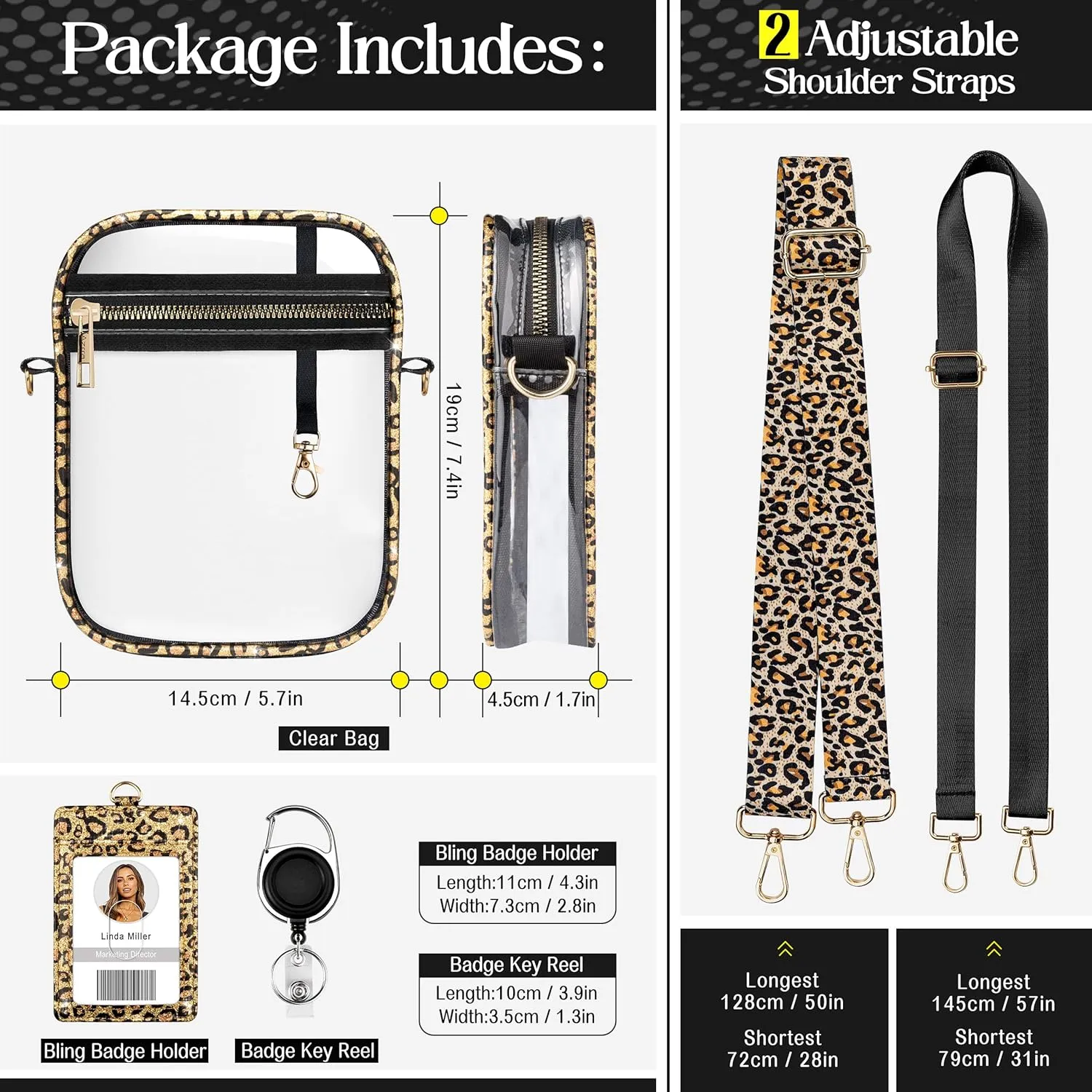 Clear Bag Stadium Approved Crossbody: Bling Purse for Women - Small Concert Bag Under 12x6x12