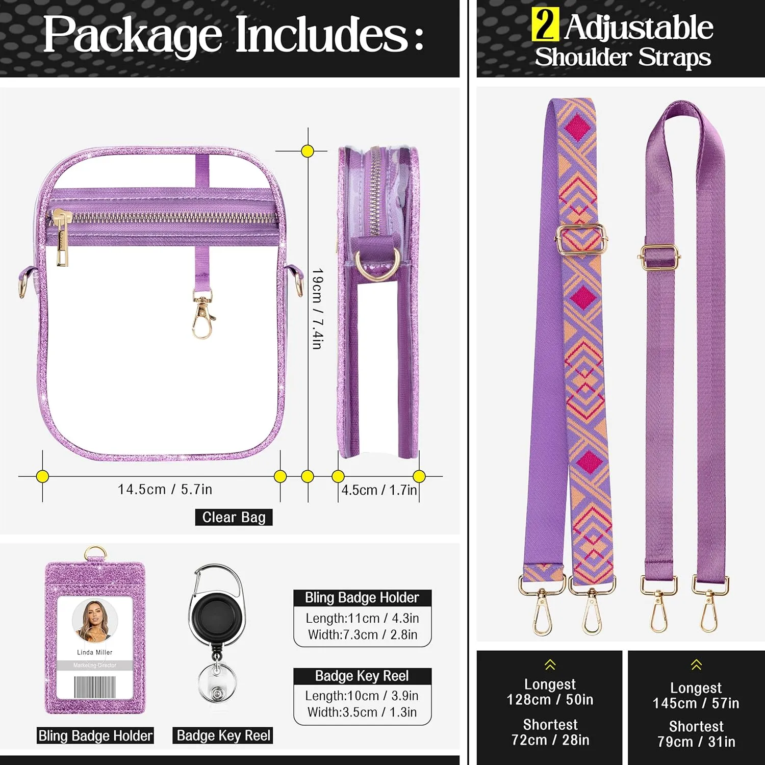 Clear Bag Stadium Approved Crossbody: Bling Purse for Women - Small Concert Bag Under 12x6x12