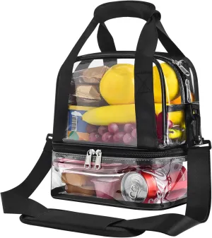 Clear Lunch Bag Adult Large Heavy Duty Transparent Stadium Approved, Reusable Insulated Lunch Box for Women and Men with Adjustable Shoulder Strap, Lunch Tote for Work School Picnic Beach