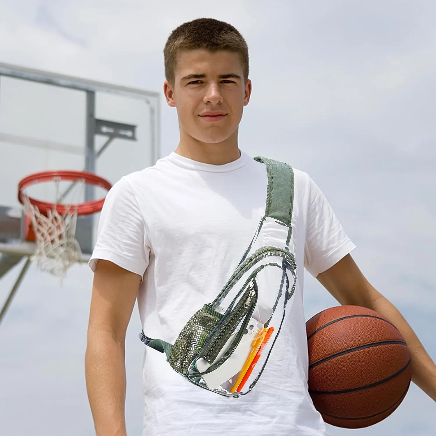 Clear Sling Bag, Stadium Approved PVC Crossbody Backpack, Clear Casual Chest Daypack for Hiking, Stadium or Concerts