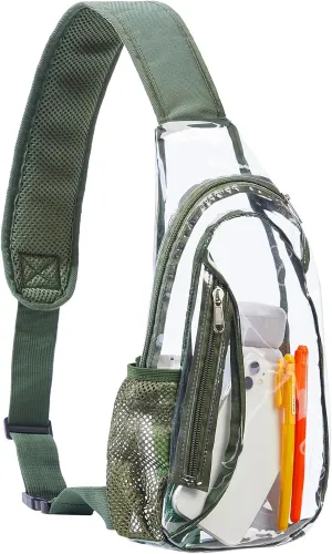 Clear Sling Bag, Stadium Approved PVC Crossbody Backpack, Clear Casual Chest Daypack for Hiking, Stadium or Concerts