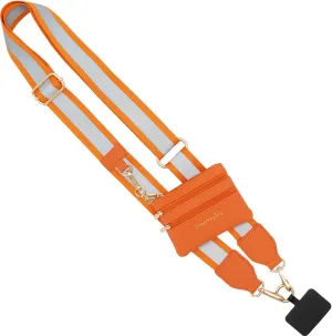 Clip & Go Bold Phone Strap (Reflective Orange - Orange Pouch) – Crossbody Phone Strap Chain with Zipper Wallet Pouch – Phone Lanyard with Zippered Pouch